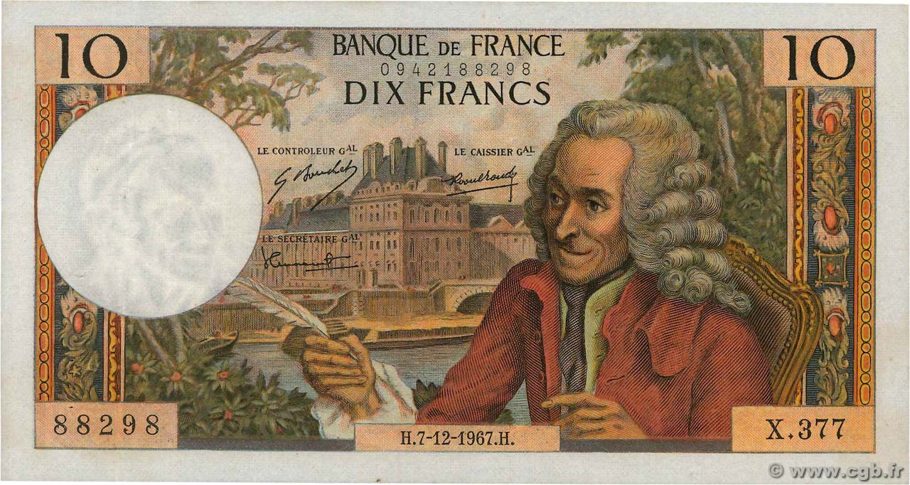 10 Francs VOLTAIRE FRANCE  1967 F.62.30 TTB
