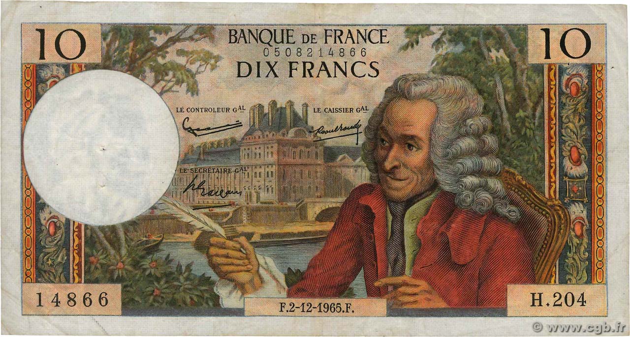 10 Francs VOLTAIRE FRANCE  1965 F.62.18 TB