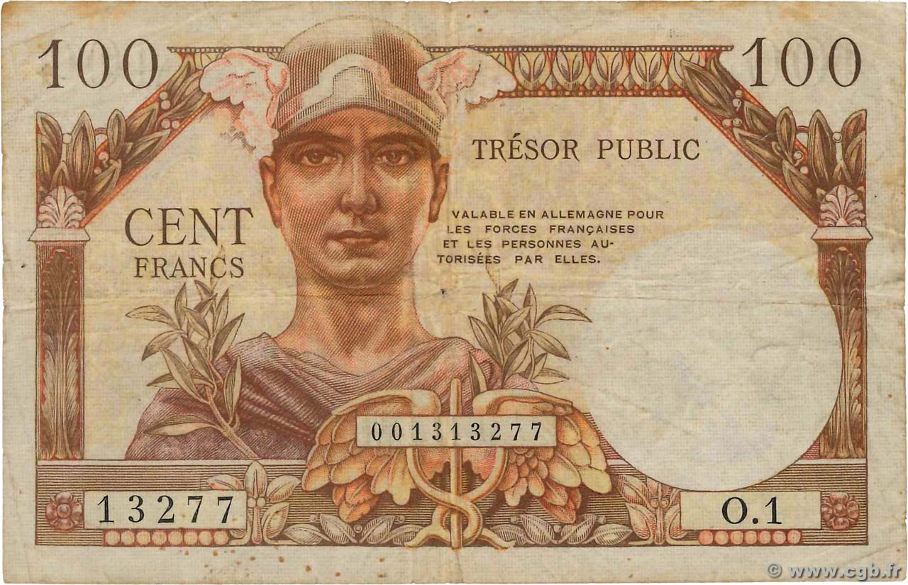 100 Francs TRÉSOR PUBLIC FRANCE  1955 VF.34.01 F