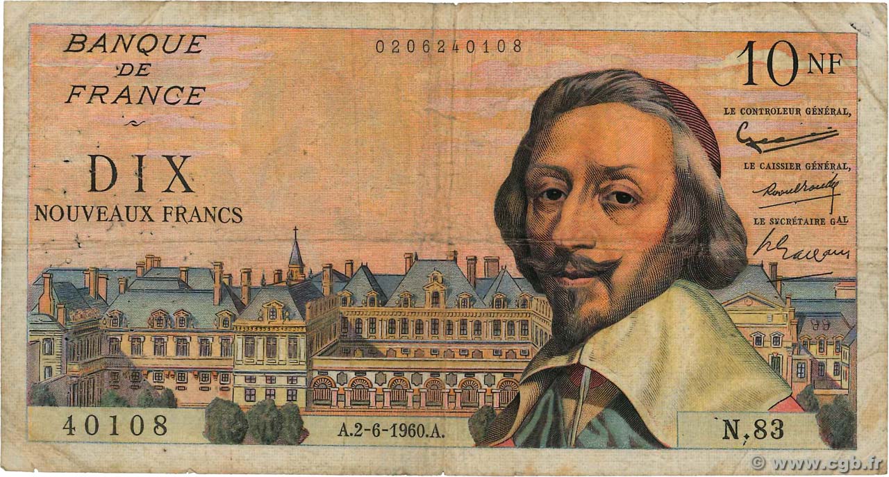 10 Nouveaux Francs RICHELIEU FRANCE  1960 F.57.08 B