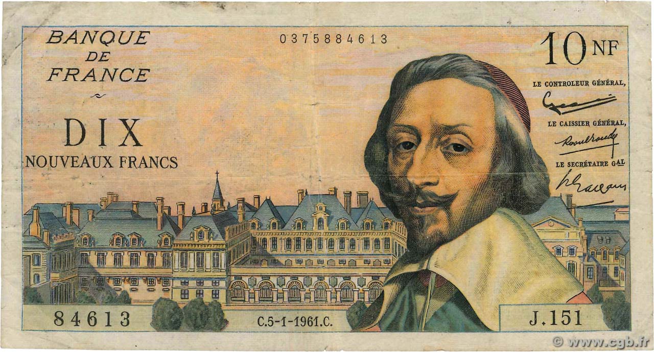 10 Nouveaux Francs RICHELIEU FRANCE  1961 F.57.13 B+