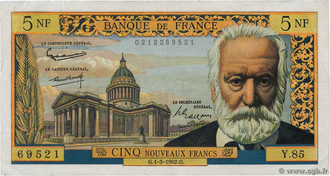 5 Nouveaux Francs VICTOR HUGO FRANCE  1962 F.56.11 pr.TTB