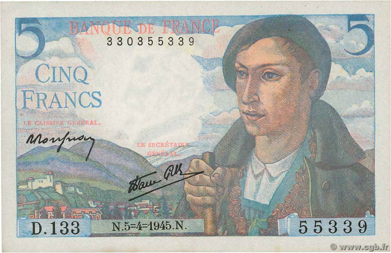 5 Francs BERGER FRANCE  1945 F.05.06 SPL