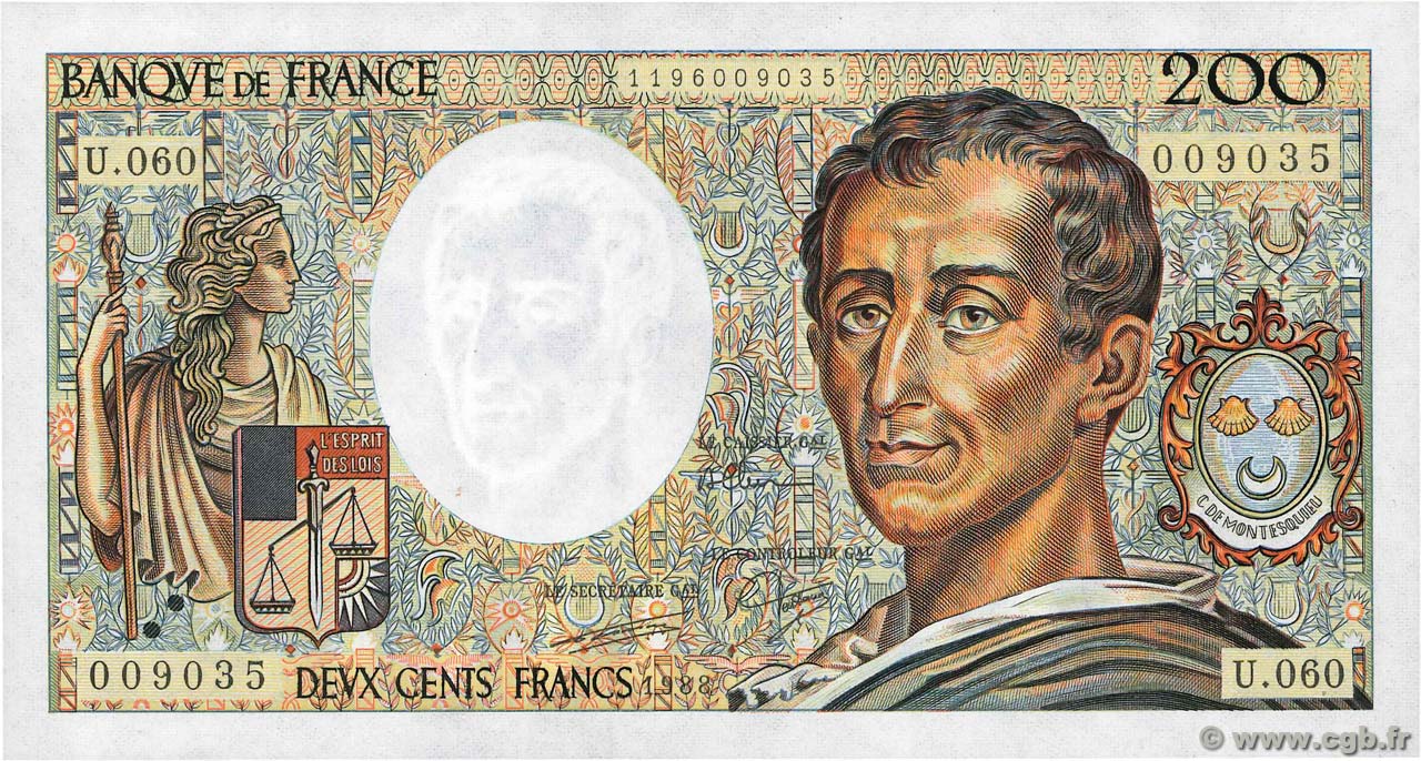 200 Francs MONTESQUIEU FRANCE  1988 F.70.08 NEUF
