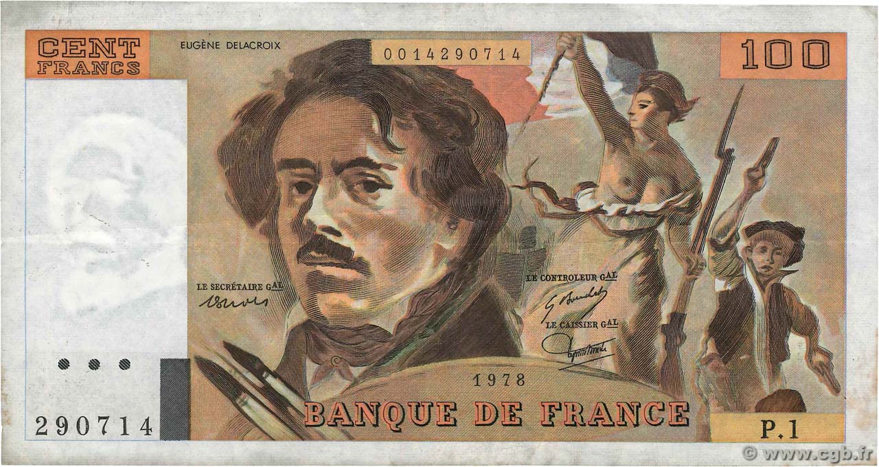 100 Francs DELACROIX FRANCE  1978 F.68.01 TB+