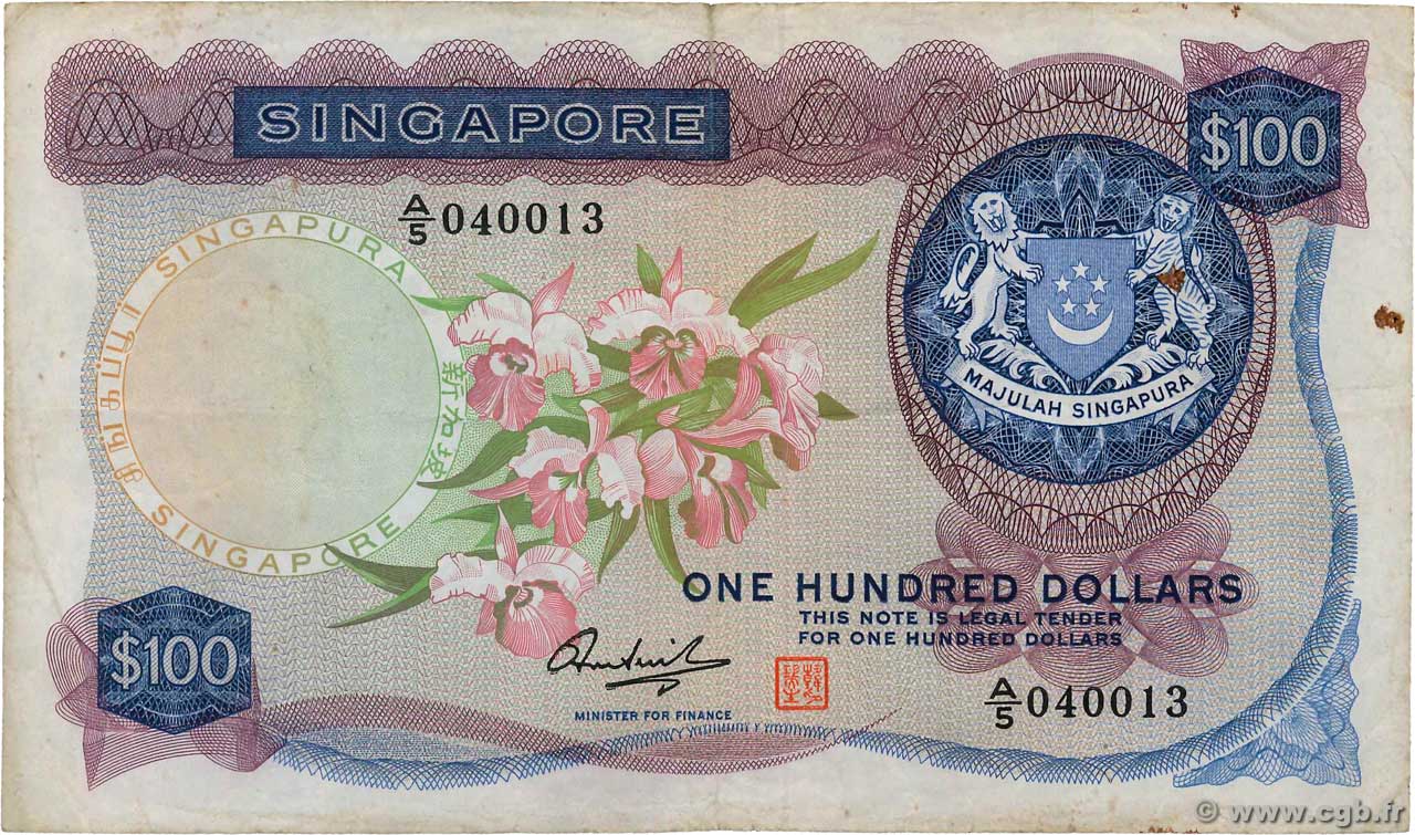 100 Dollars SINGAPORE  1973 P.06d MB