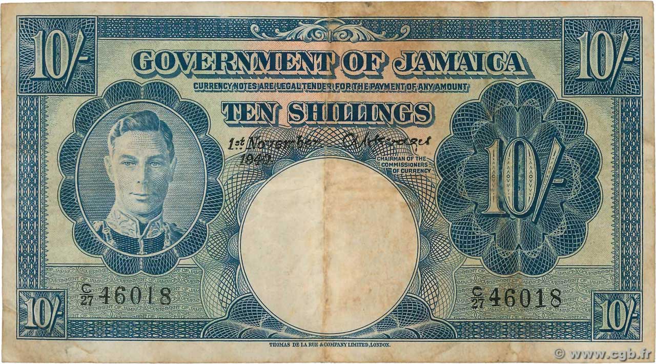 10 Shillings JAMAICA  1940 P.38b F