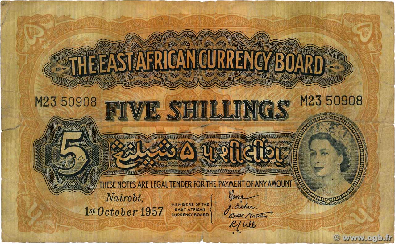 5 Shillings EAST AFRICA (BRITISH)  1957 P.33 F-