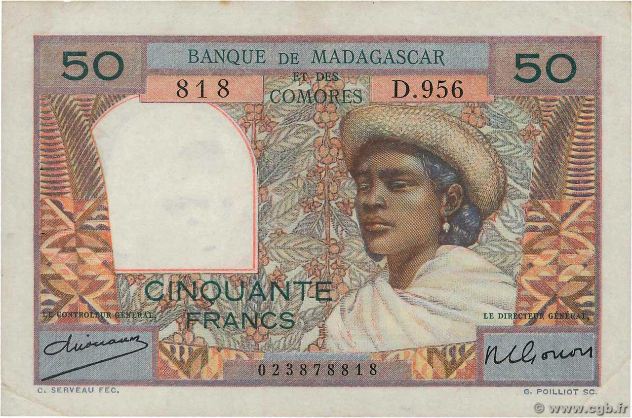 50 Francs MADAGASCAR  1950 P.045a XF