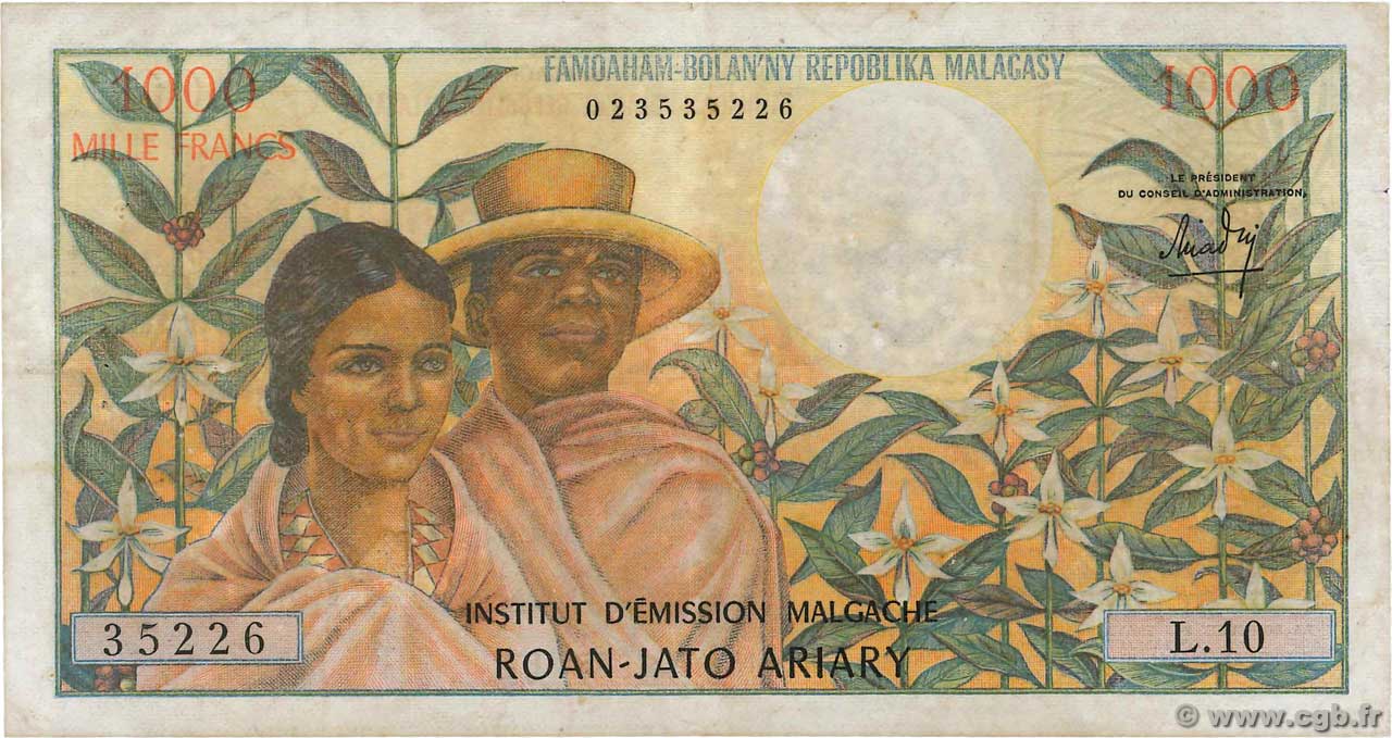 1000 Francs - 200 Ariary MADAGASCAR  1966 P.059a pr.TTB
