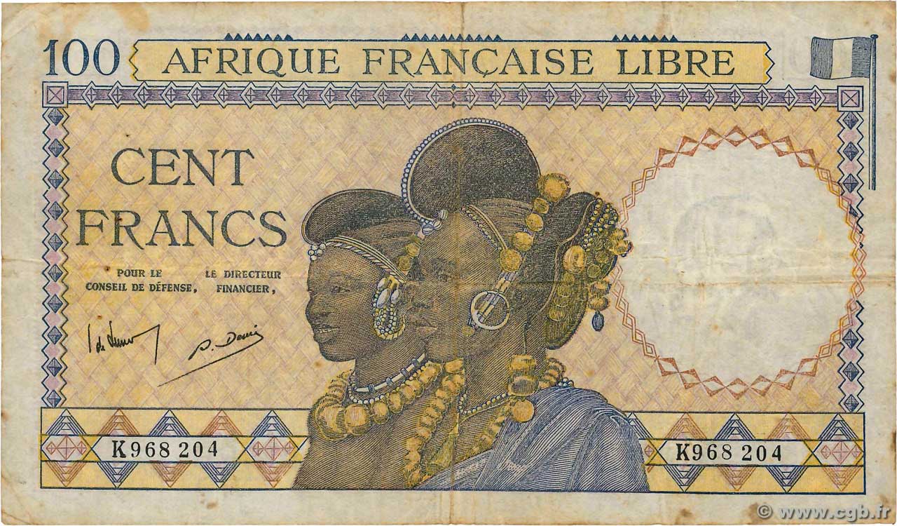 100 Francs AFRIQUE ÉQUATORIALE FRANÇAISE Brazzaville 1943 P.08 RC+
