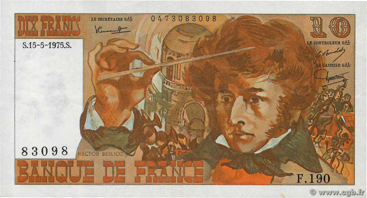 10 Francs BERLIOZ FRANCIA  1975 F.63.10 BB