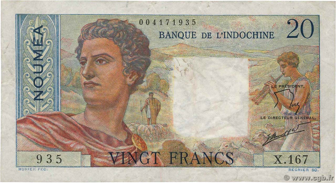 20 Francs NOUVELLE CALÉDONIE  1963 P.50c VF-