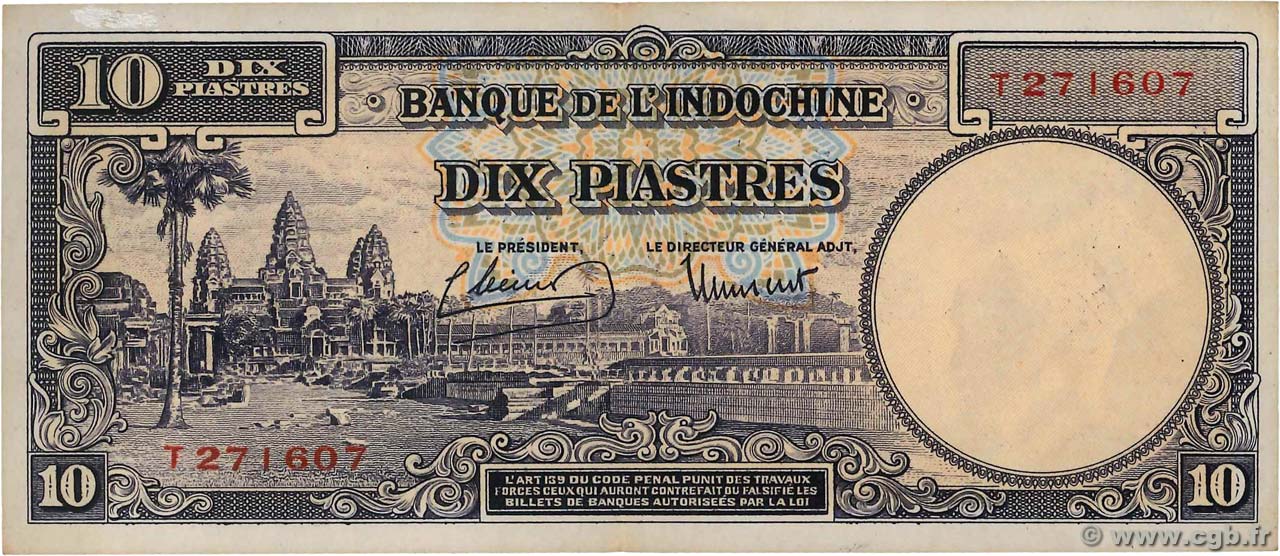10 Piastres INDOCHINE FRANÇAISE  1946 P.080 TTB+