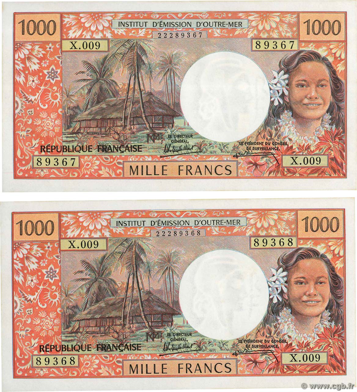 1000 Francs Consécutifs TAHITI  1985 P.27d pr.NEUF