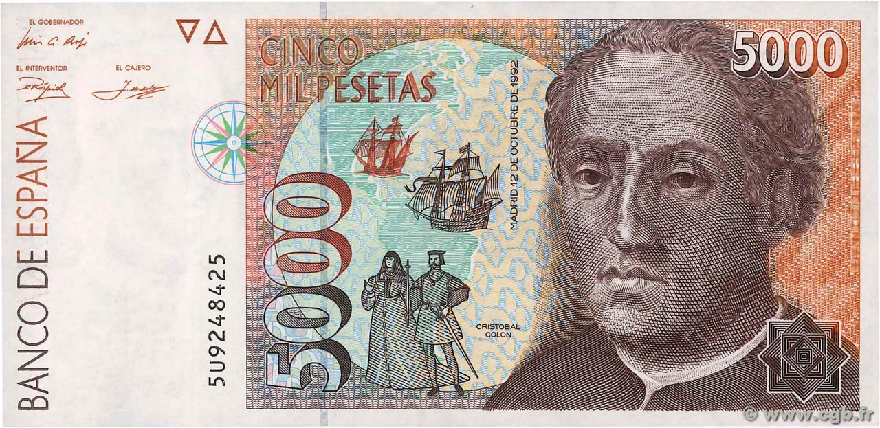 5000 pesetas 1992 Cristóbal Colón (duda) B84_0836a