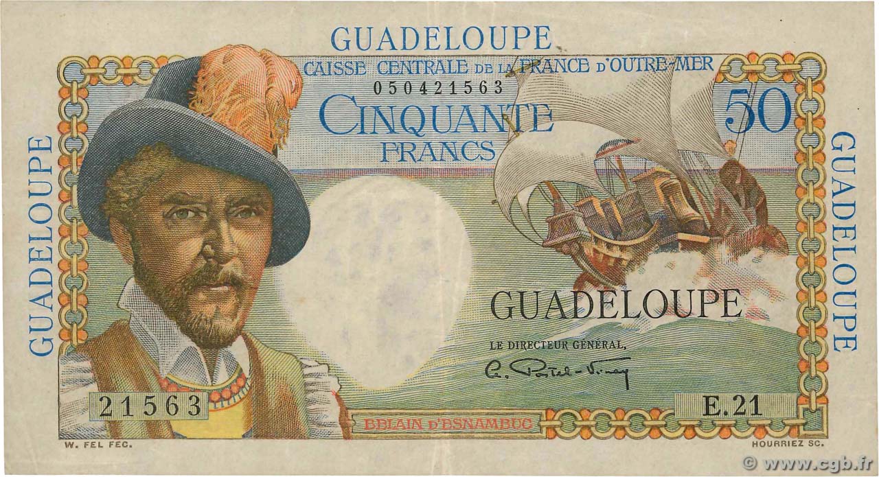 50 Francs Belain d Esnambuc GUADELOUPE  1946 P.34 TTB