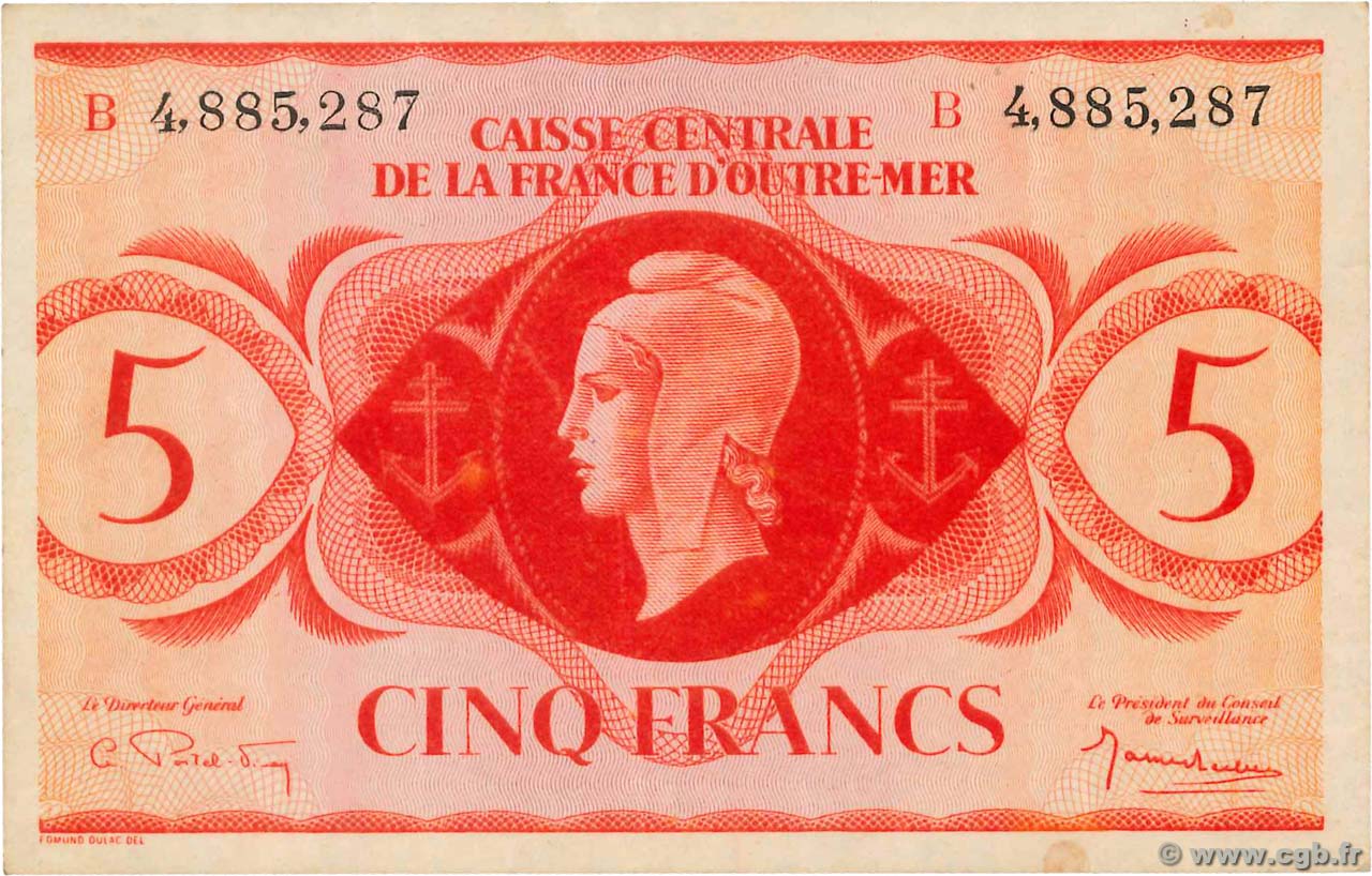 5 Francs AFRIQUE ÉQUATORIALE FRANÇAISE  1944 P.15e VF+