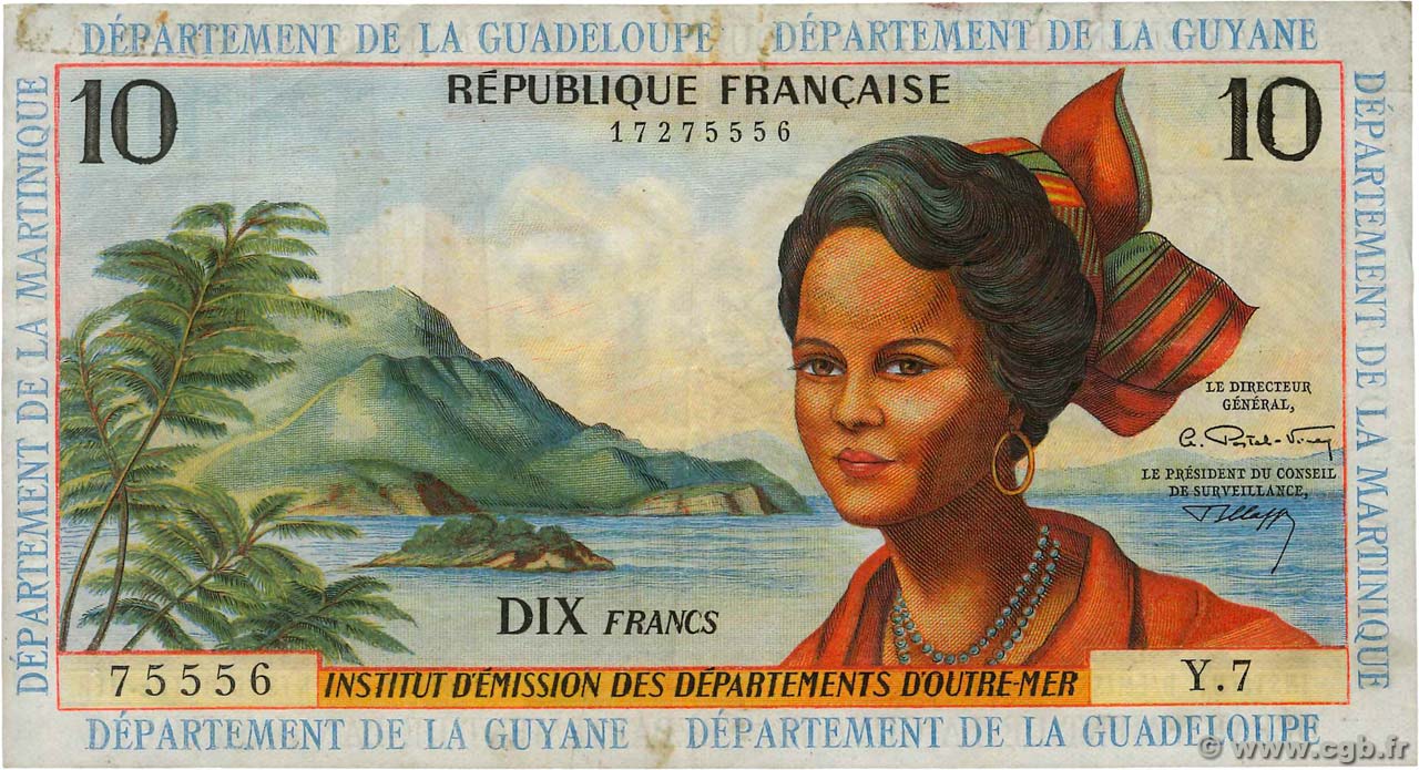 10 Francs FRENCH ANTILLES  1964 P.08b VF