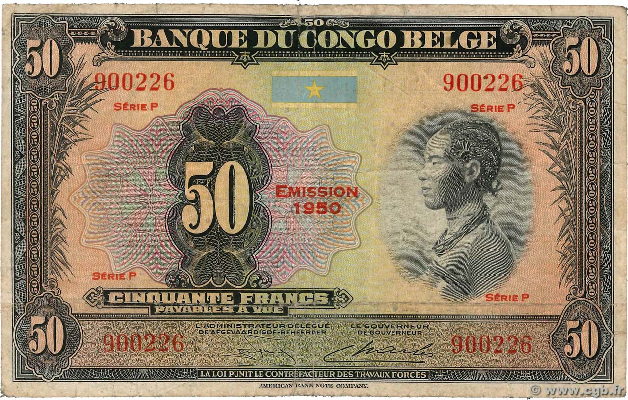 50 Francs BELGISCH-KONGO  1950 P.16h SGE