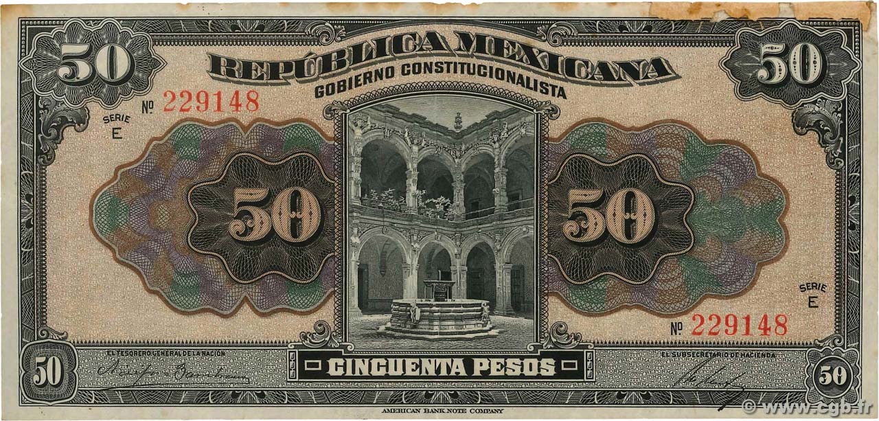 50 Pesos MEXICO  1915 PS.0688a VF