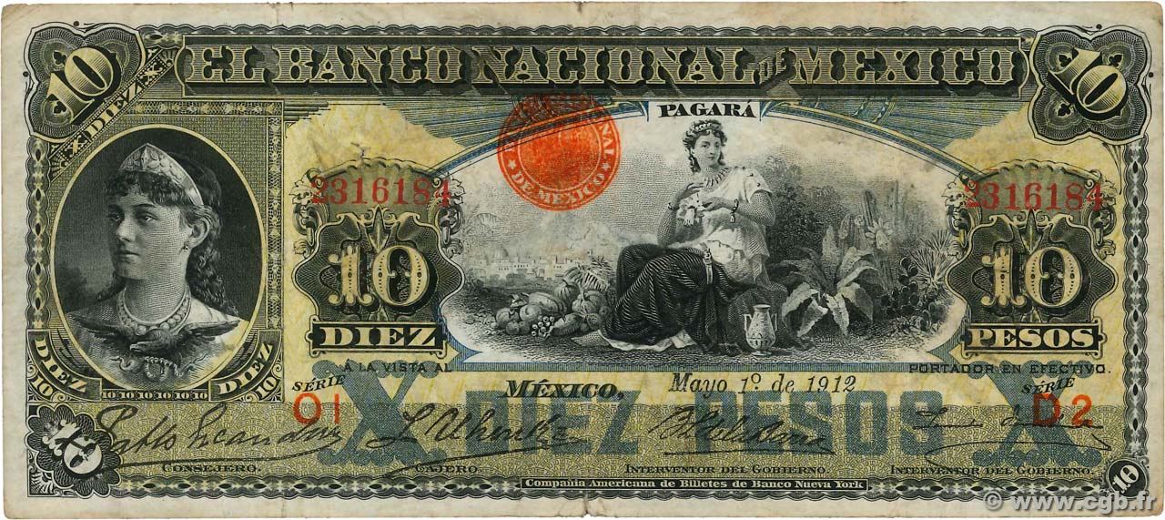 10 Pesos MEXICO  1912 PS.0258e MB