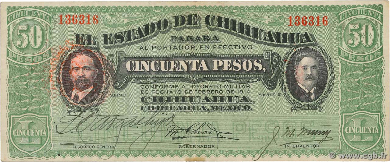 50 Pesos MEXICO  1914 PS.0538c MBC