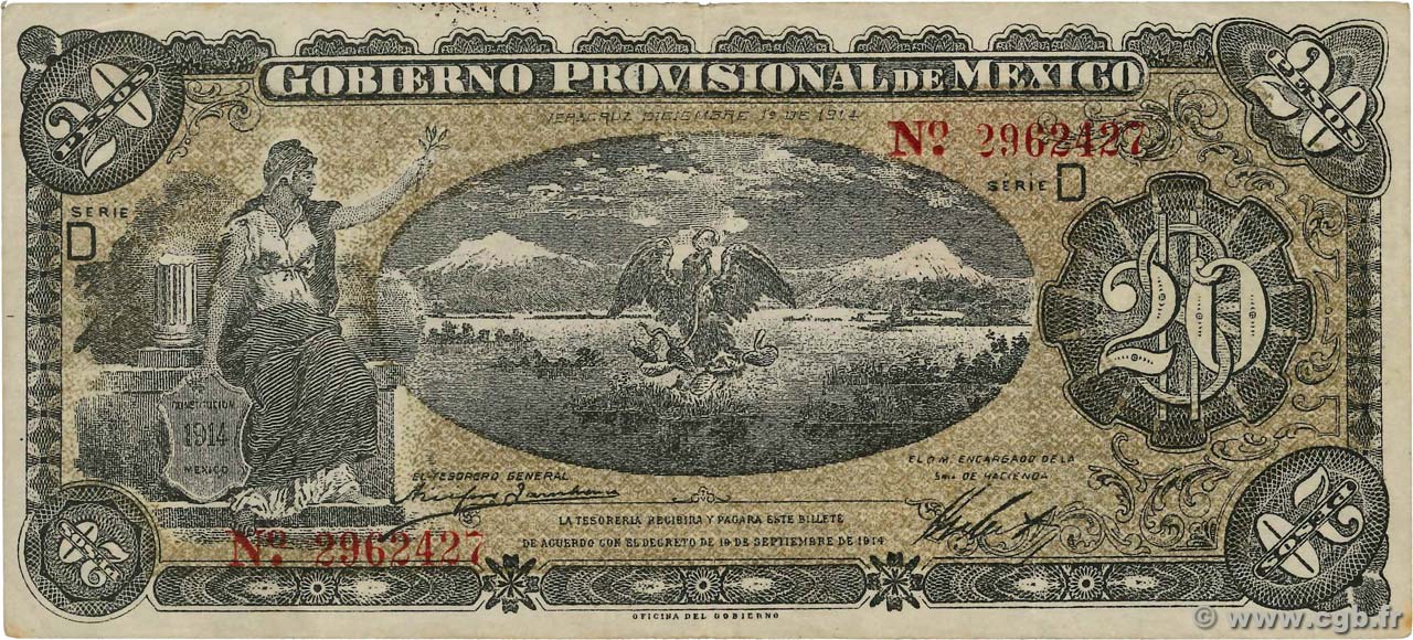 20 Pesos MEXICO Veracruz 1914 PS.1112a BC+