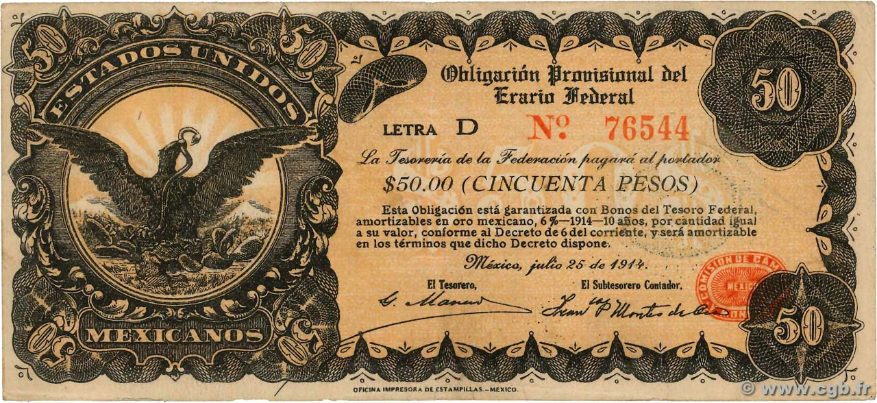 50 Pesos MEXICO  1914 PS.0716 BC+