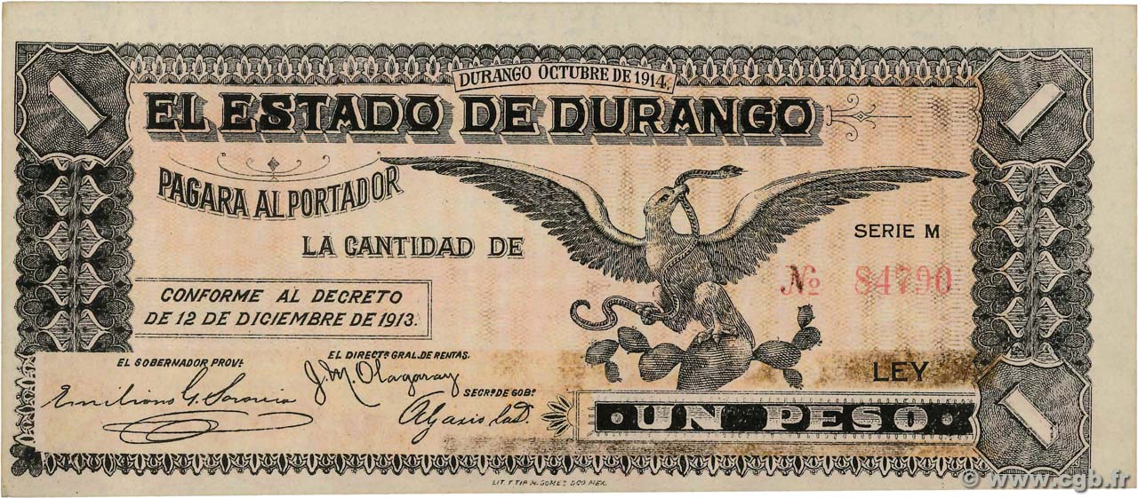 1 Peso MEXICO  1914 PS.0738 AU