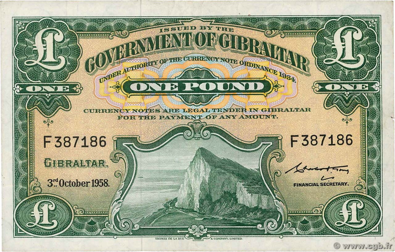 1 Pound GIBRALTAR  1958 P.18a VF-