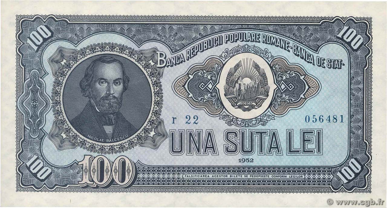 100 Lei ROUMANIE  1952 P.090b SPL+