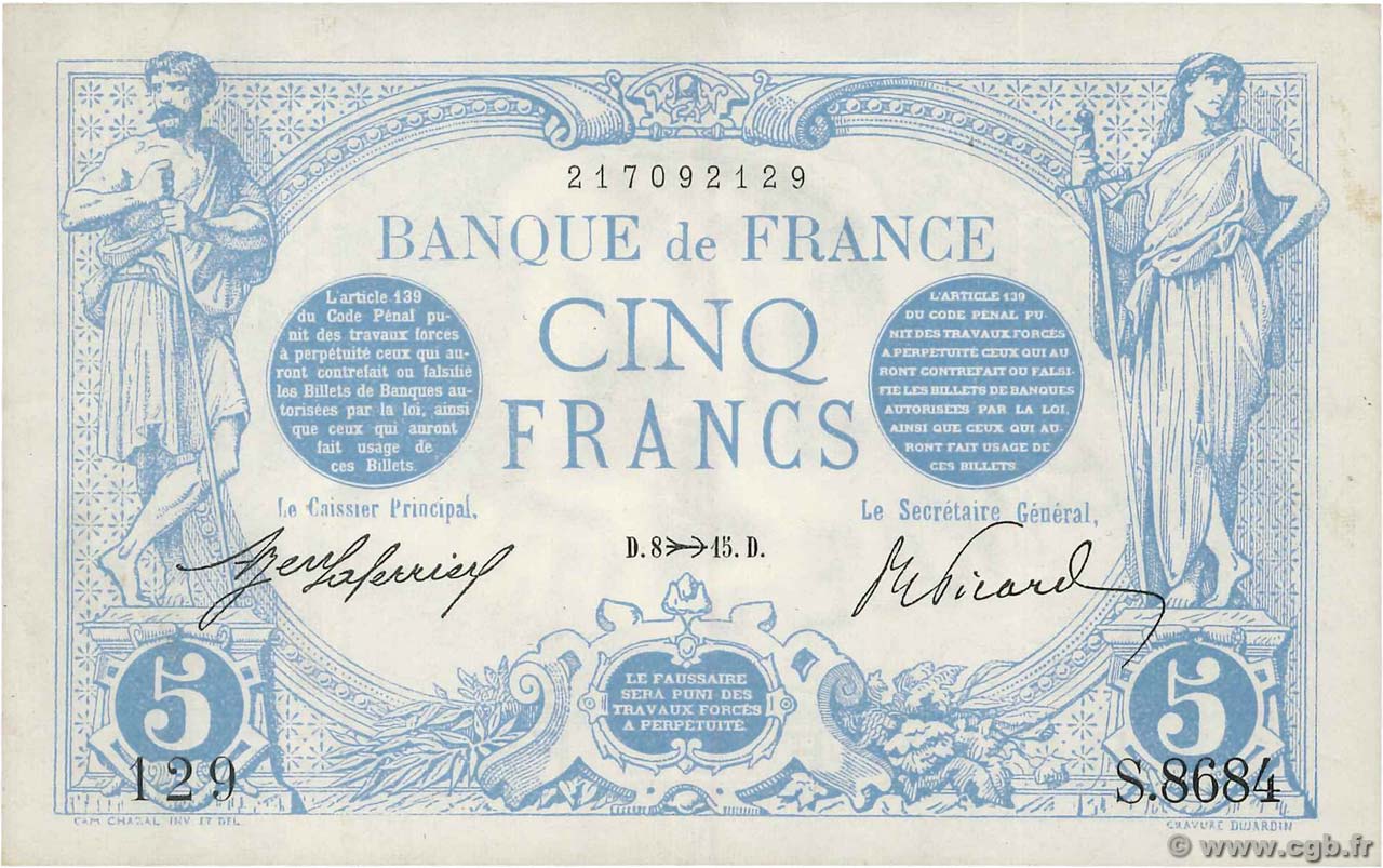 5 Francs BLEU FRANCE  1915 F.02.32 pr.SUP