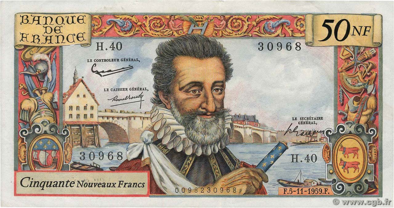 50 Nouveaux Francs HENRI IV FRANCE  1959 F.58.04 VF