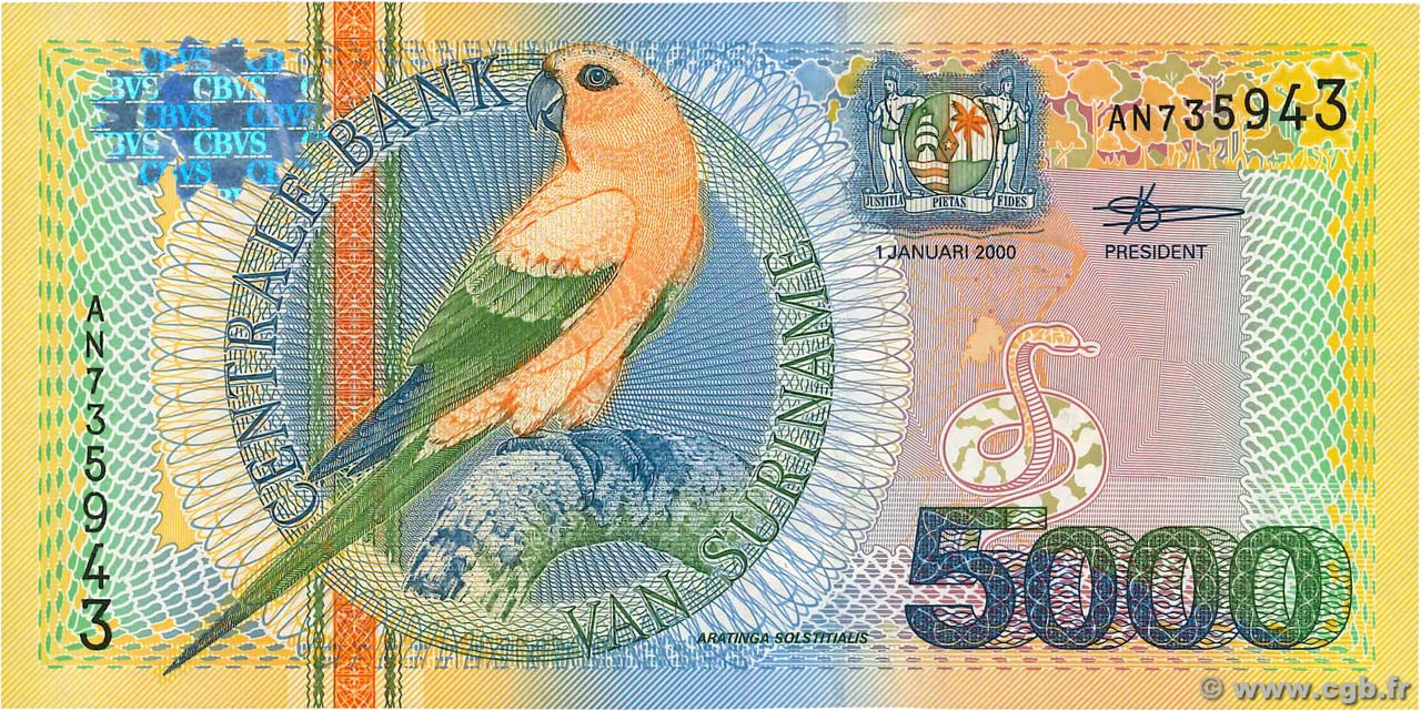 5000 Gulden SURINAME  2000 P.152 q.FDC