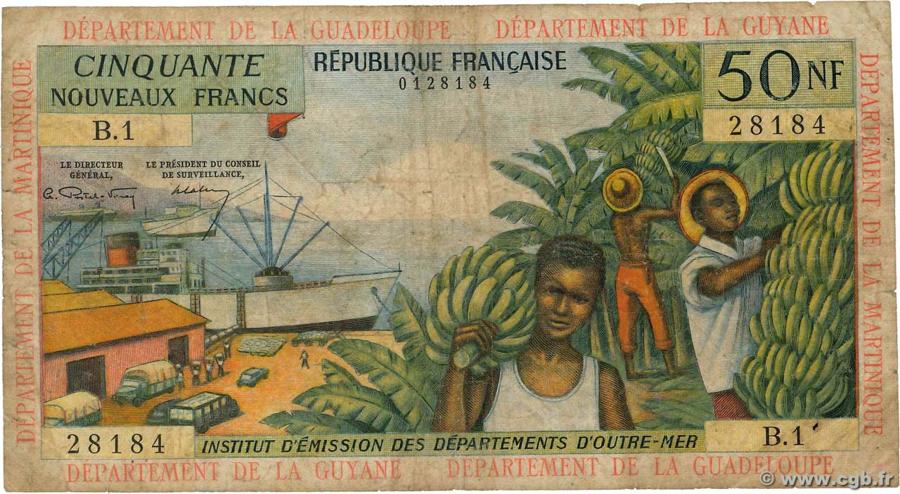 50 Nouveaux Francs FRENCH ANTILLES  1962 P.06a VG