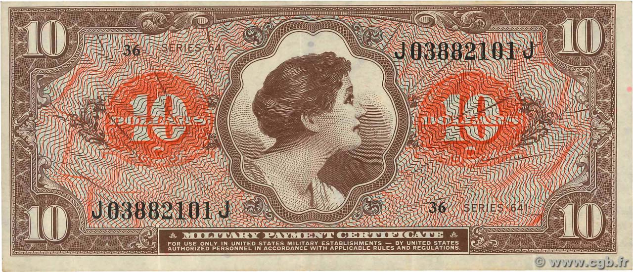 10 Dollars VEREINIGTE STAATEN VON AMERIKA  1965 P.M063a fVZ