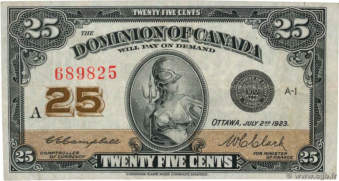 25 Cents KANADA  1923 P.011c SS