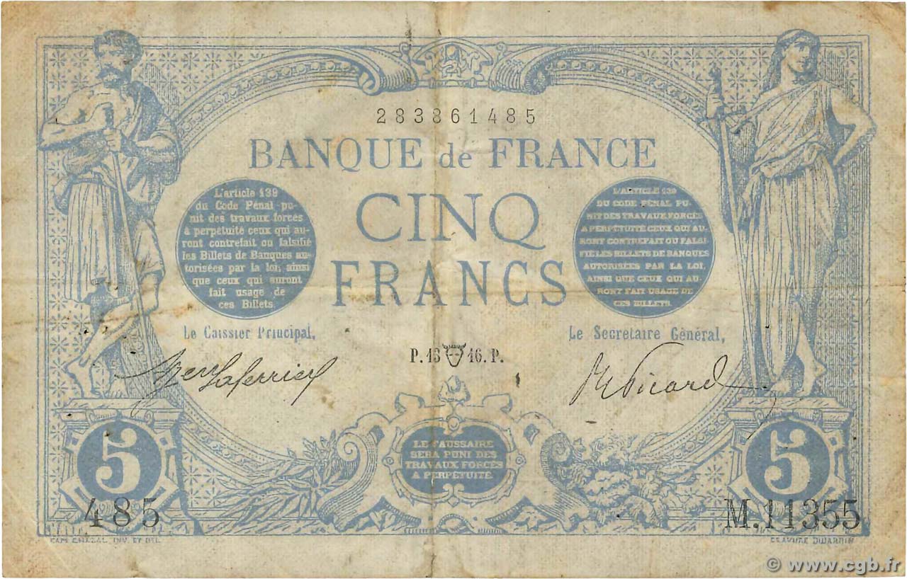 5 Francs BLEU FRANCE  1916 F.02.38 TB