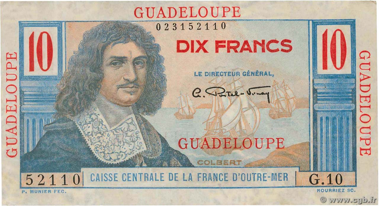 10 Francs Colbert GUADELOUPE  1946 P.32 AU+