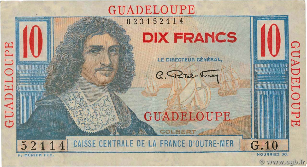 10 Francs Colbert GUADELOUPE  1946 P.32 VZ+