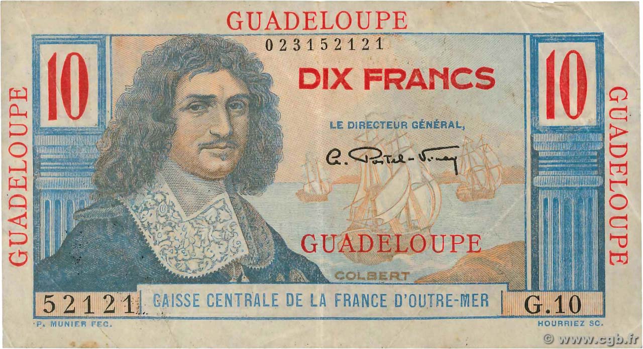 10 Francs Colbert GUADELOUPE  1946 P.32 q.BB