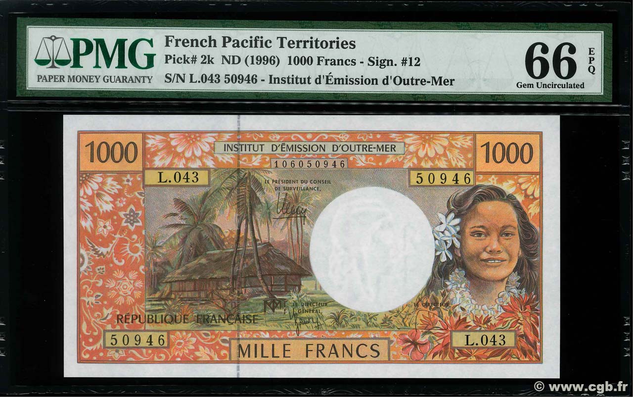 1000 Francs  POLYNESIA, FRENCH OVERSEAS TERRITORIES  2008 P.02k UNC