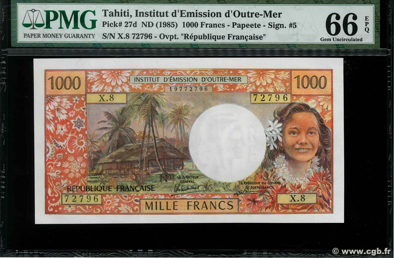 1000 Francs TAHITI  1985 P.27d UNC
