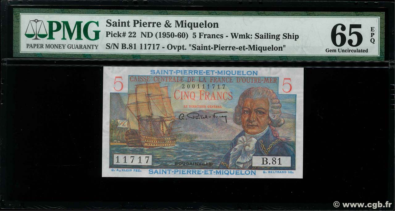 5 Francs Bougainville SAINT PIERRE E MIQUELON  1946 P.22 FDC