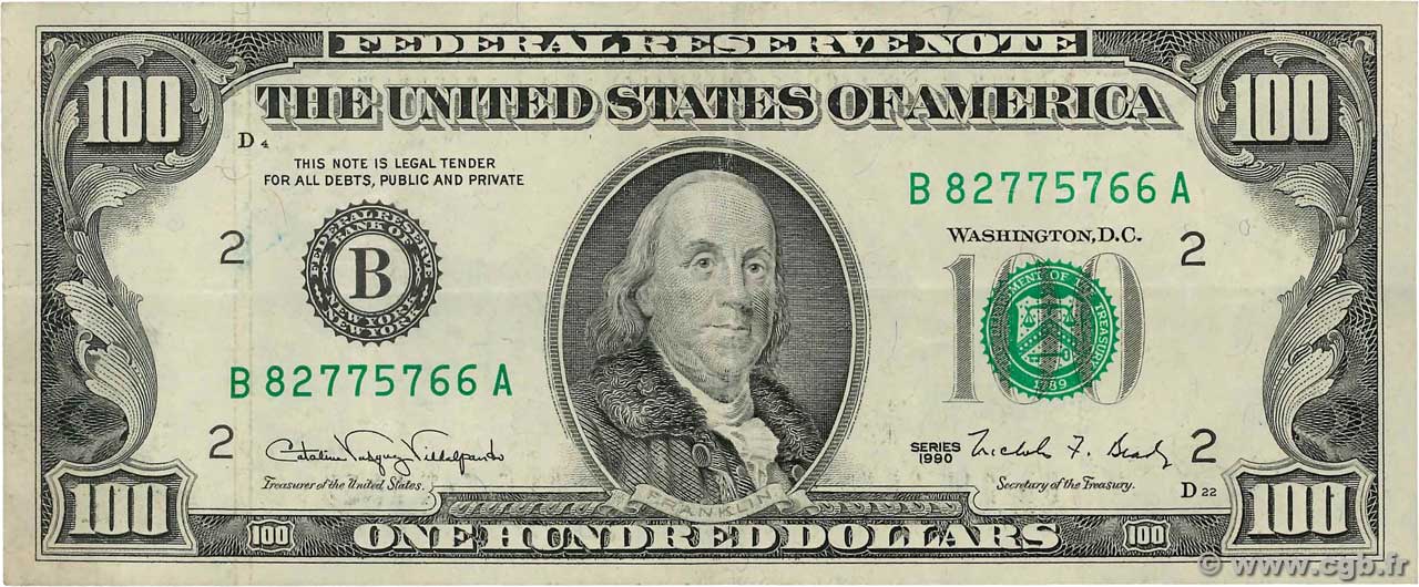 100 Dollars ÉTATS-UNIS D AMÉRIQUE New York 1990 P.489 TTB+