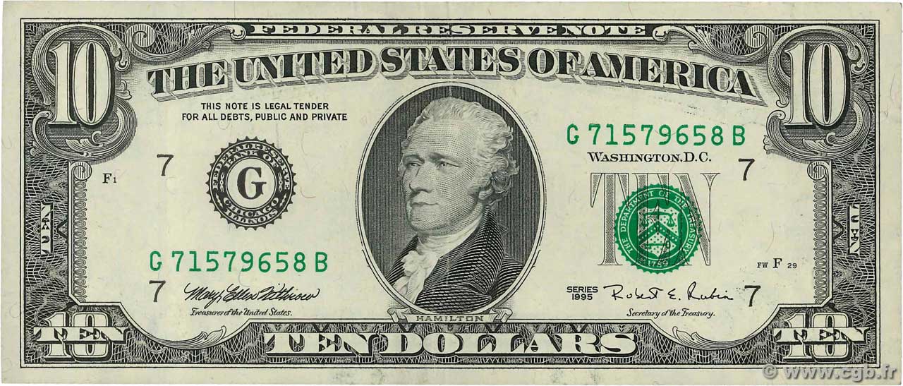 10 Dollars ÉTATS-UNIS D AMÉRIQUE Chicago 1995 P.499 TTB+