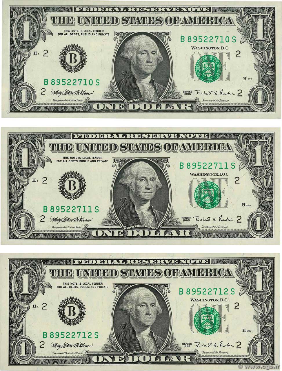 1 Dollar Consécutifs UNITED STATES OF AMERICA New York 1995 P.496a XF+