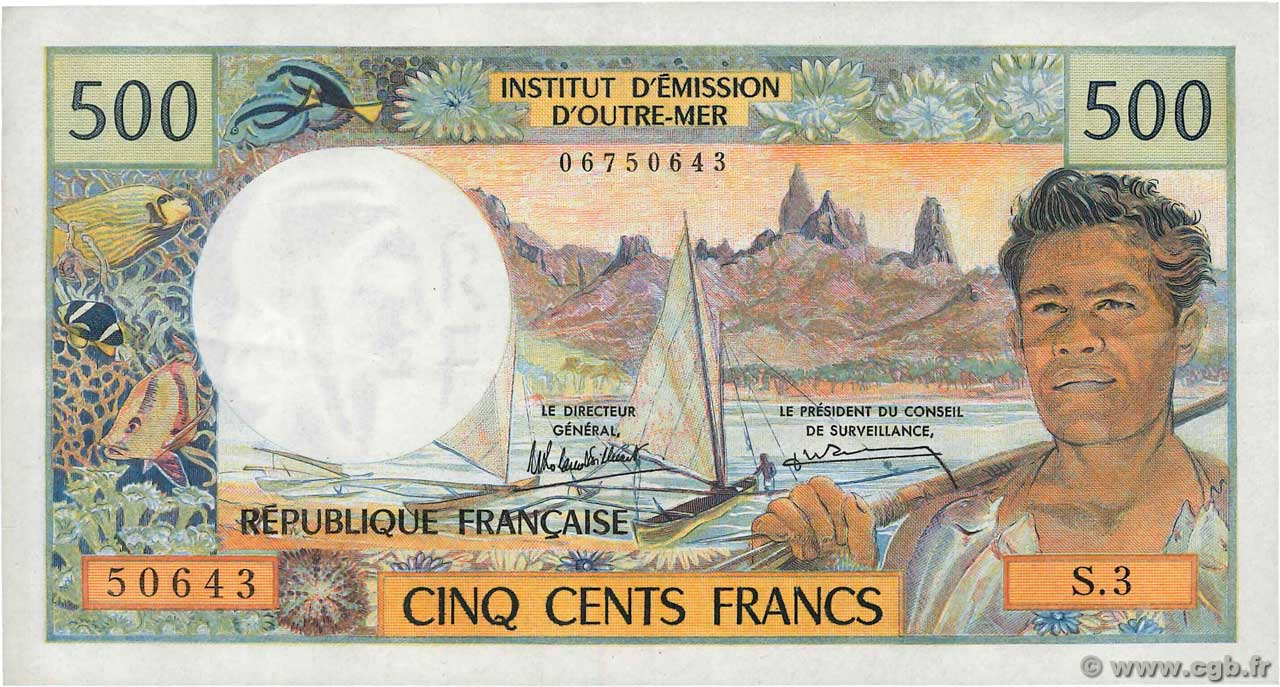 500 Francs TAHITI  1985 P.25d VF