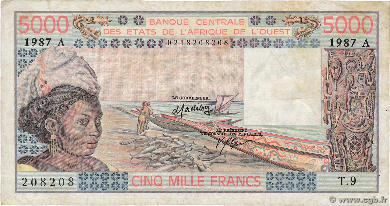 5000 Francs Numéro spécial WEST AFRICAN STATES  1987 P.108Ap F